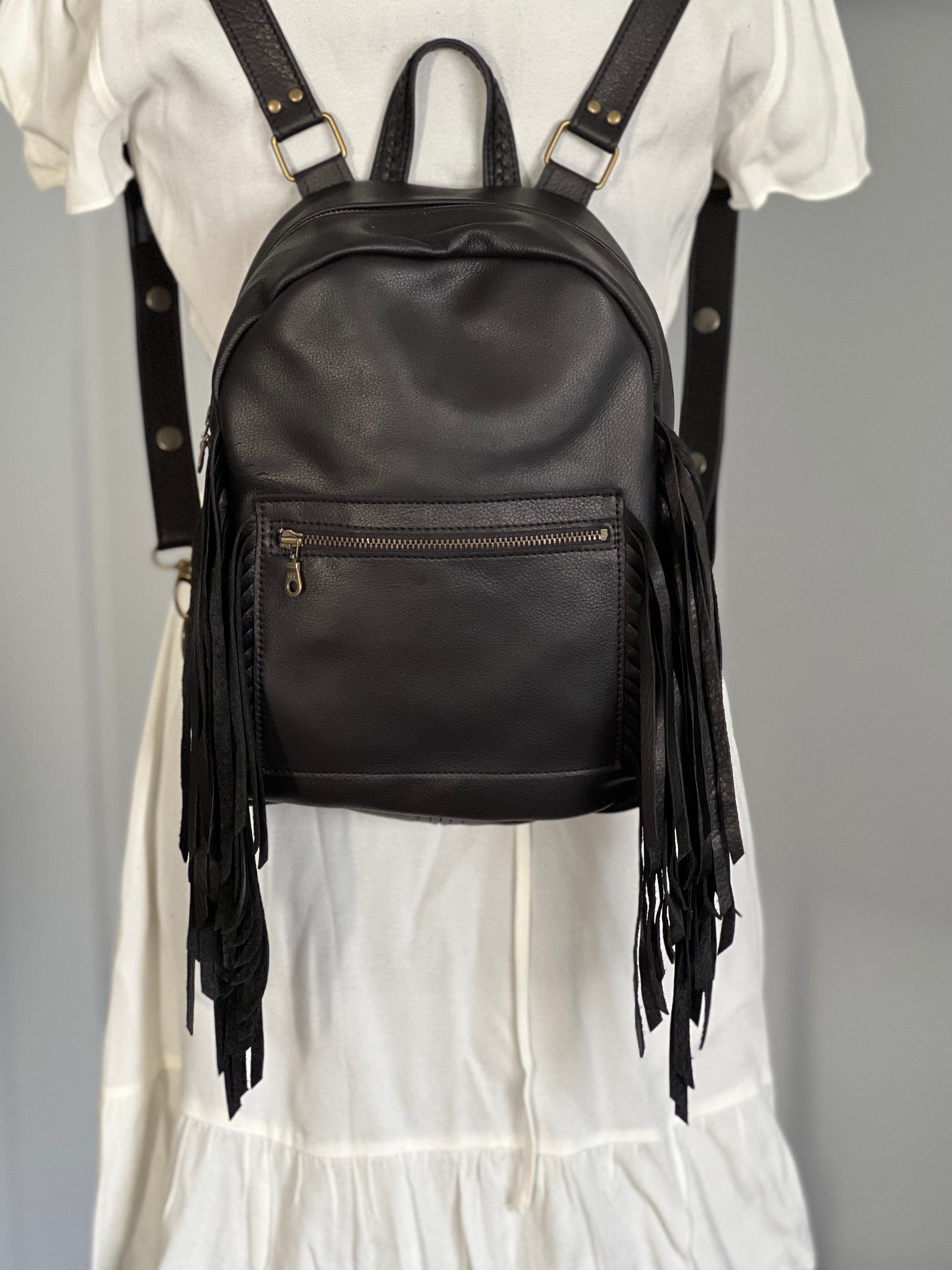 black fringe trim mini backpack Chic Checklist In Dajingkj triangle Shape Tassel Backpack