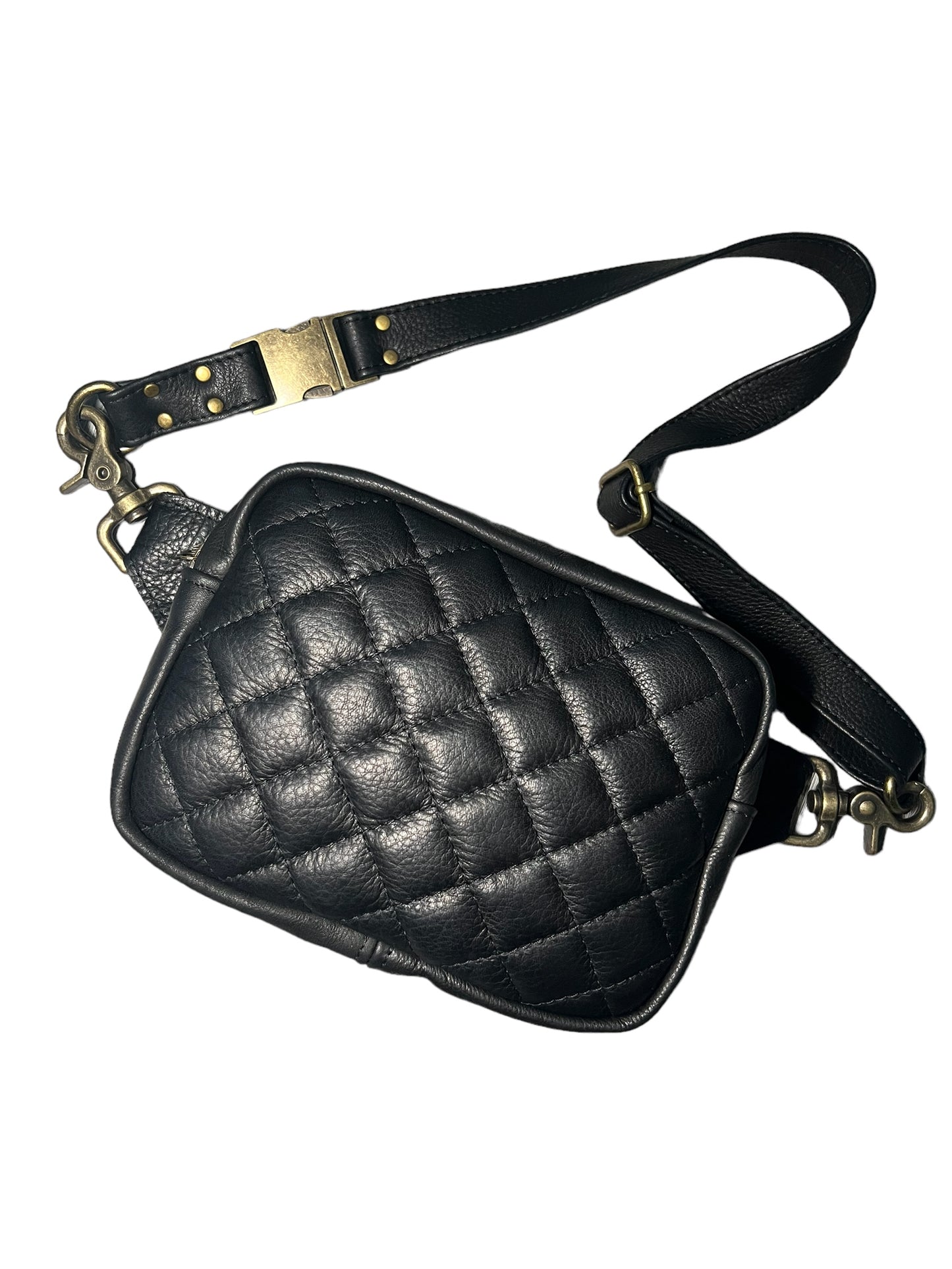 Diamond Stitch Belt Bag - Black