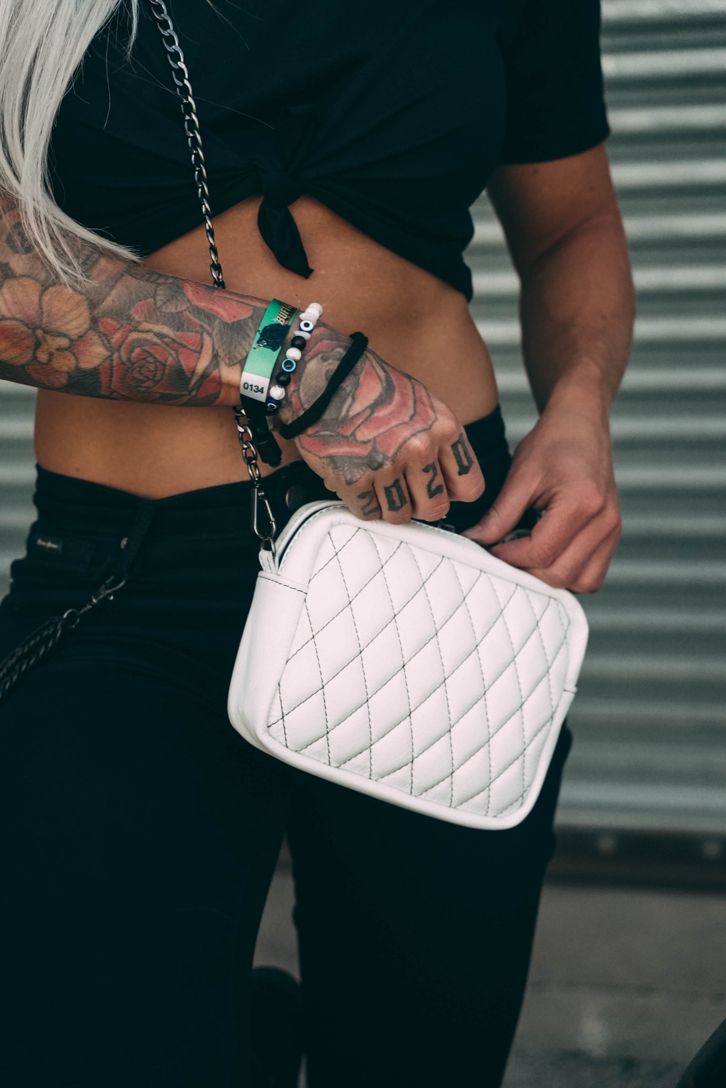 Diamond Stitch Bar Bag White