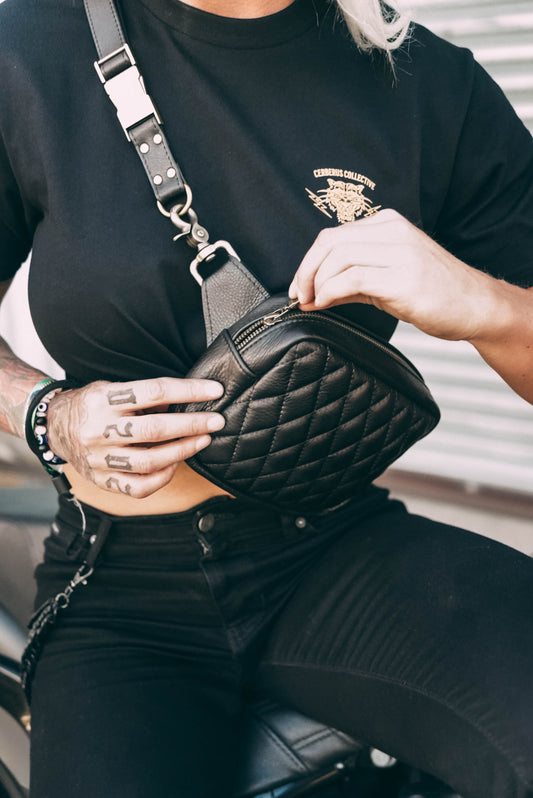 Diamond Stitch Belt Bag - Black