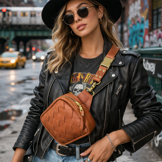 Angle Weave Belt Bag - Tan