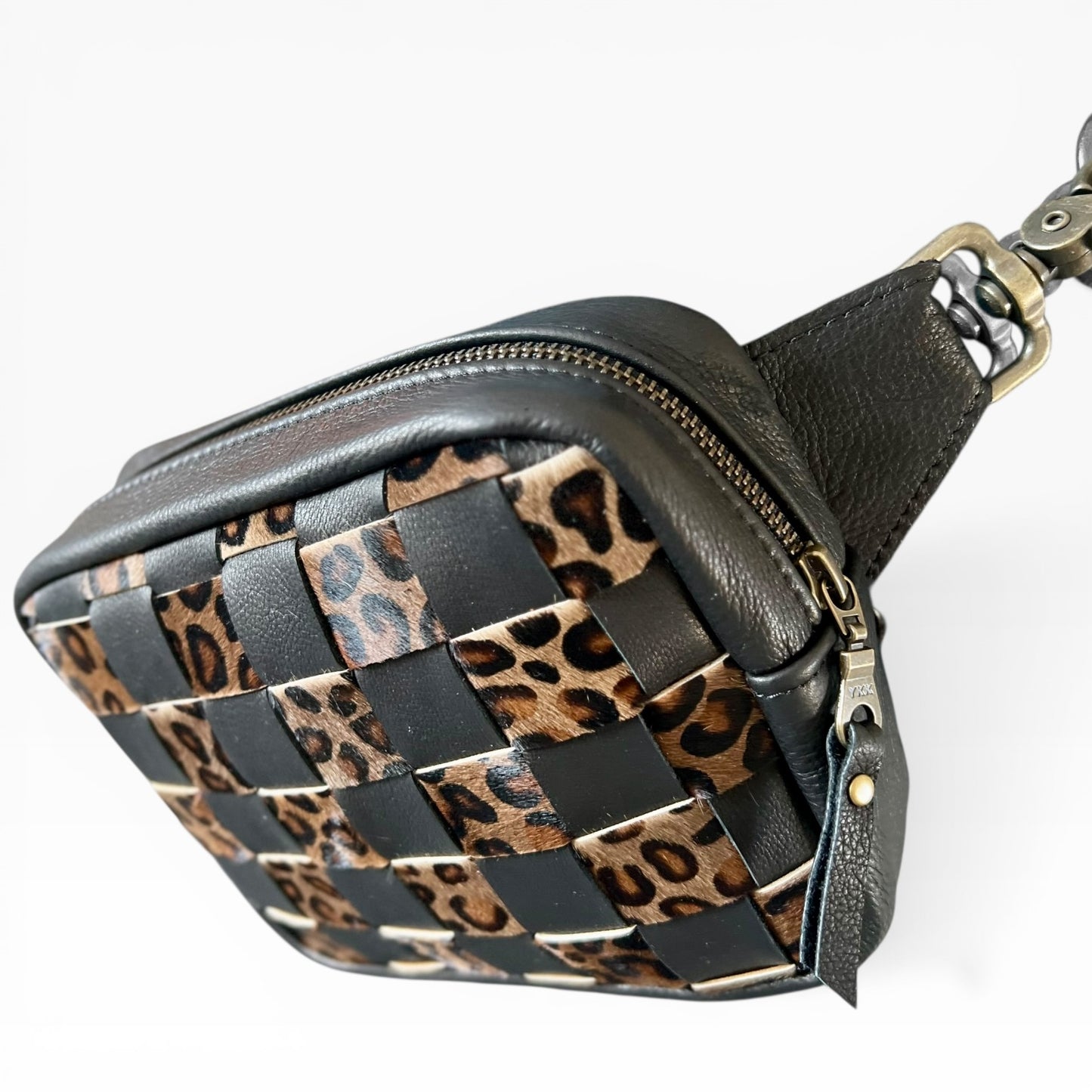 Woven Wildcat Leopard Belt Bag