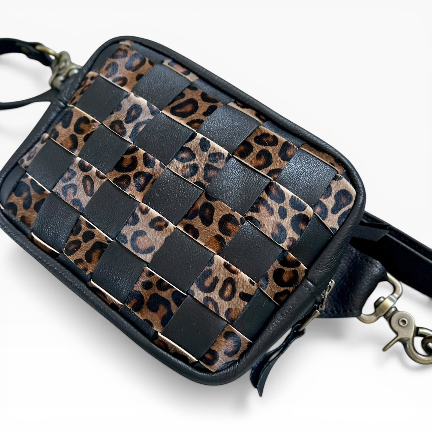 Woven Wildcat Leopard Belt Bag