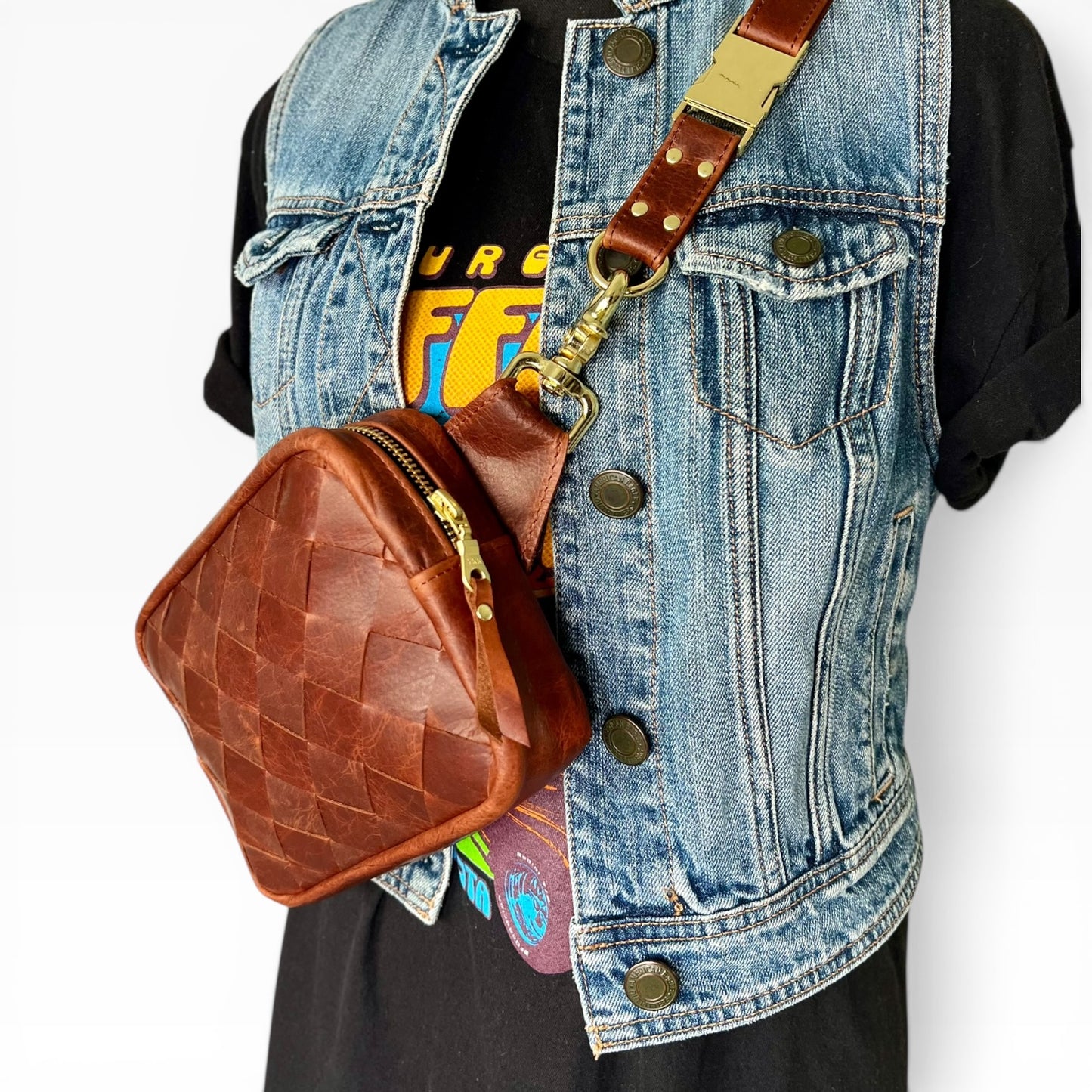 Angle Weave Belt Bag - Cognac