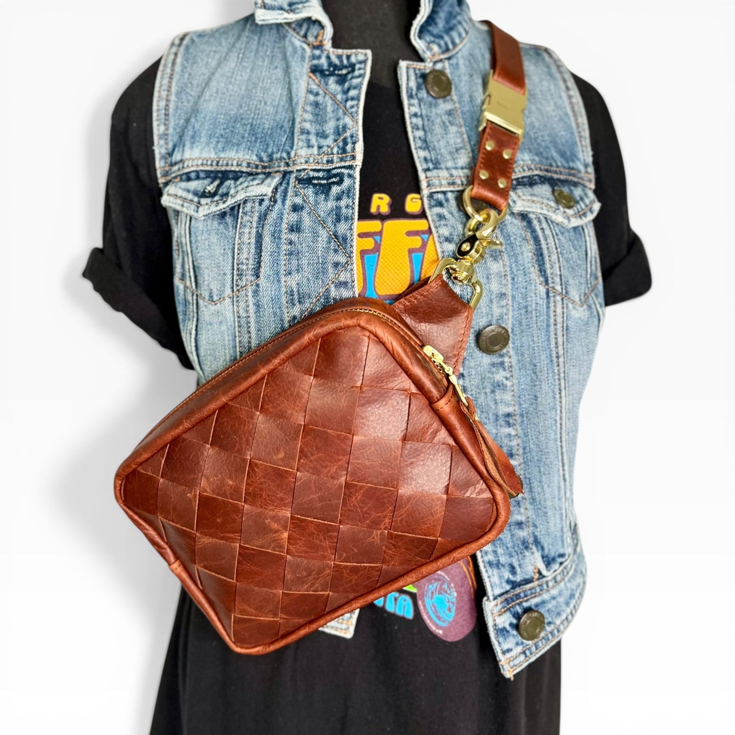 Angle Weave Belt Bag - Cognac