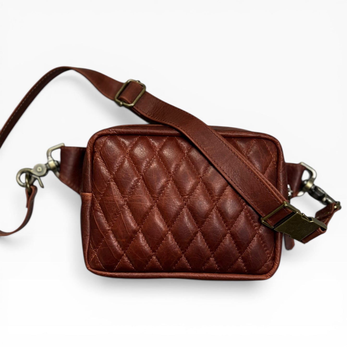 Diamond Stitch Belt Bag - Cognac
