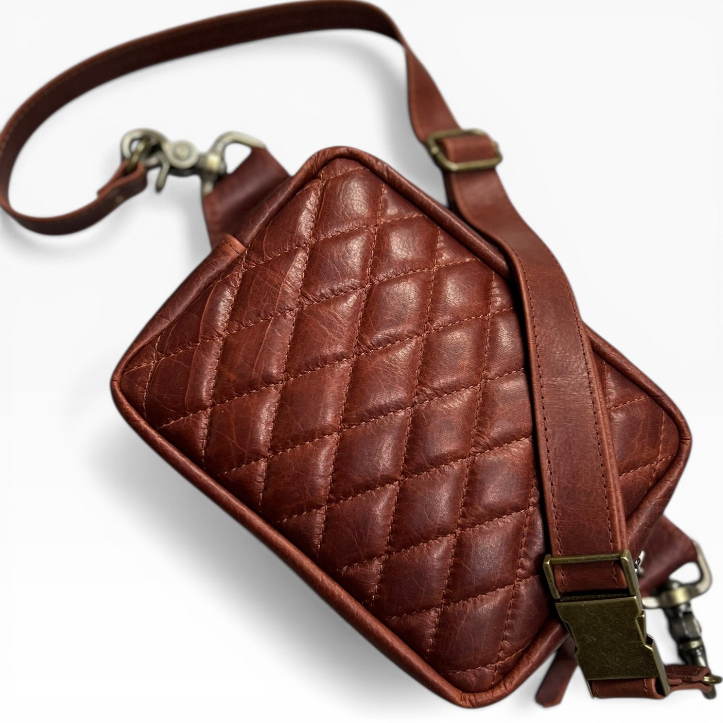 Diamond Stitch Belt Bag - Cognac