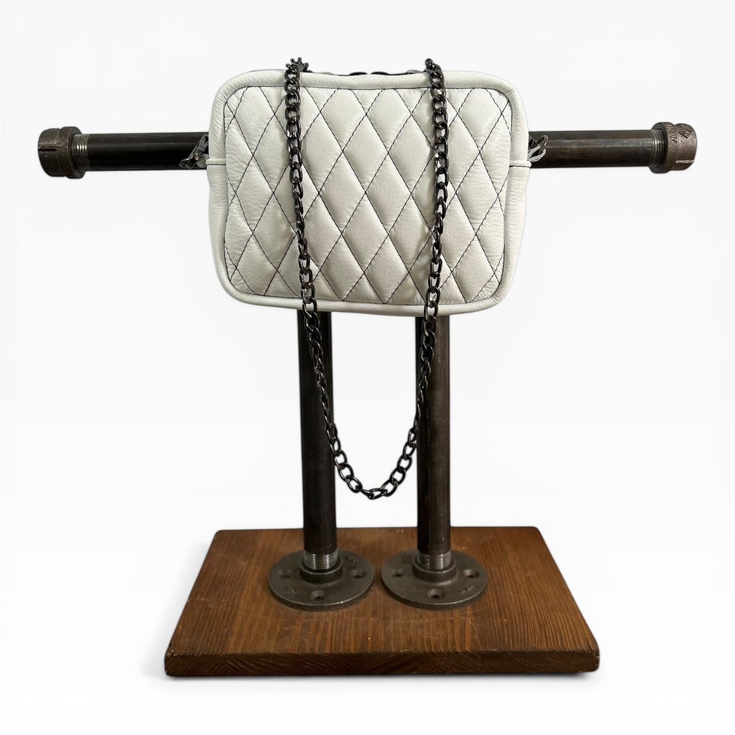 Diamond Stitch Bar Bag White