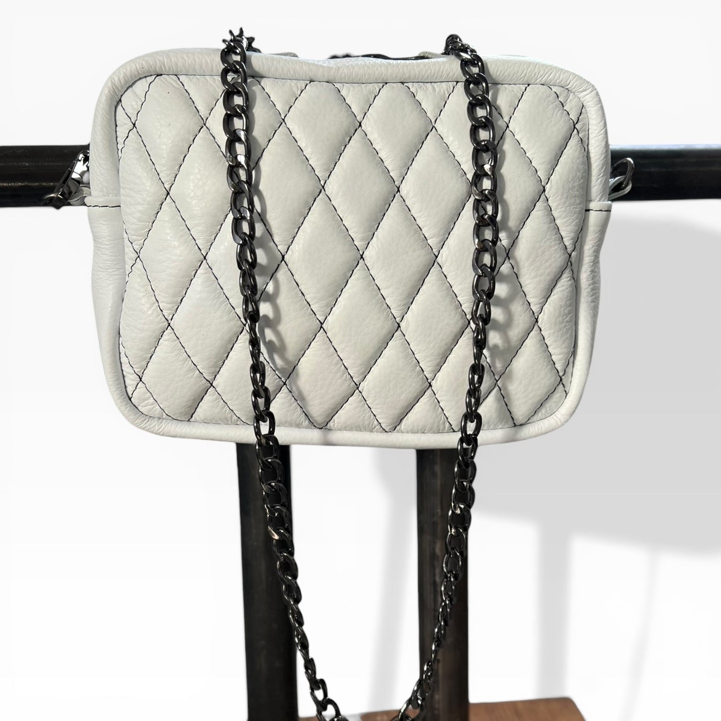 Diamond Stitch Bar Bag White