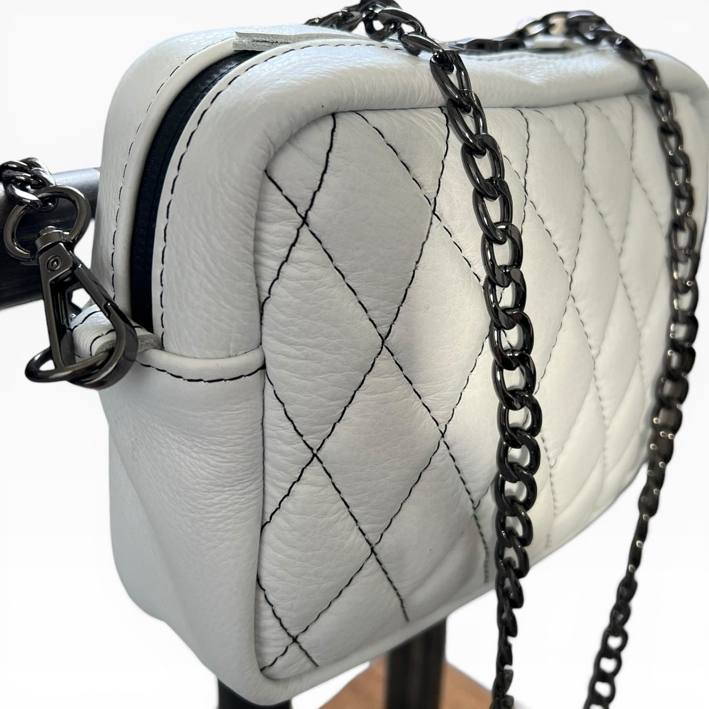 Diamond Stitch Bar Bag White