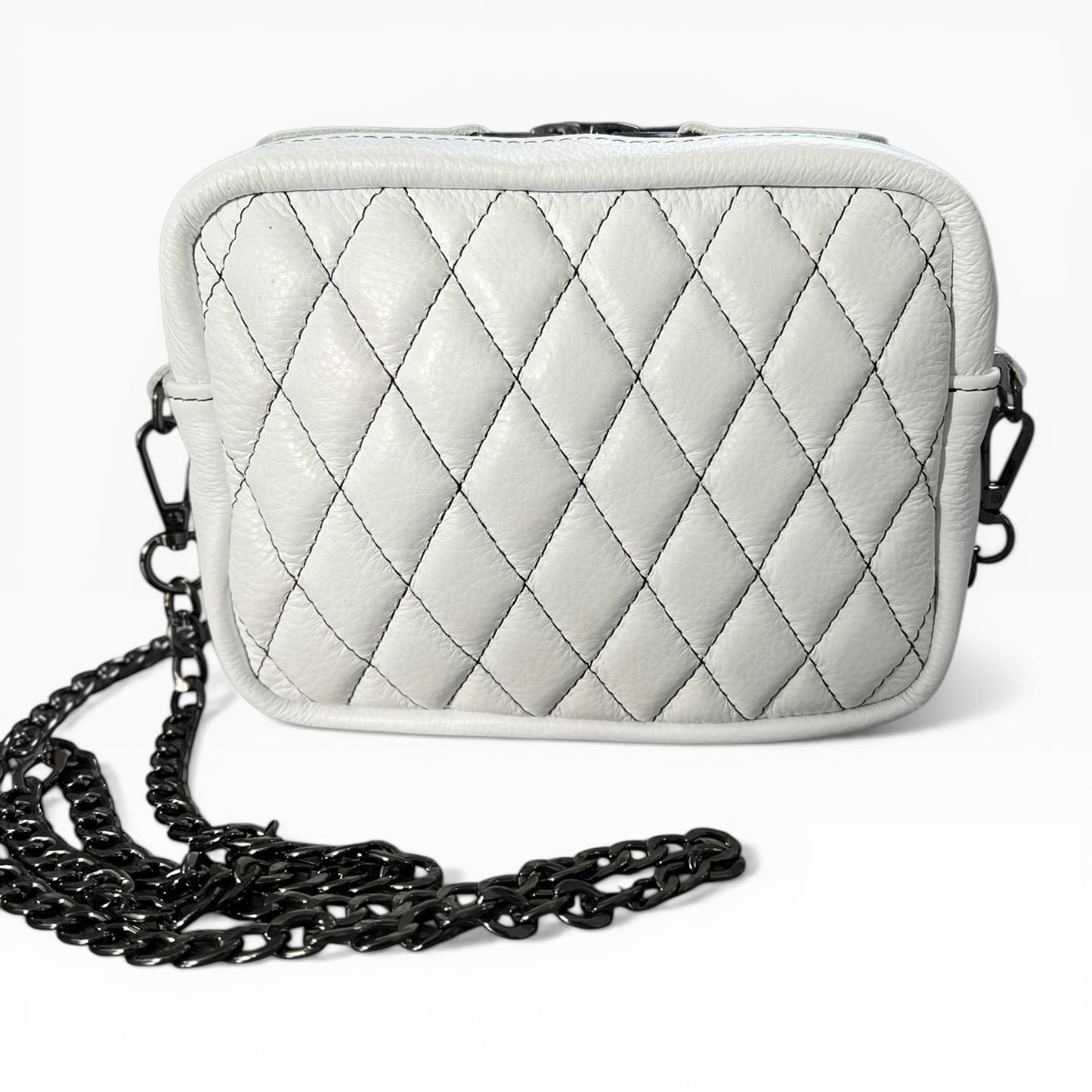 Diamond Stitch Bar Bag White